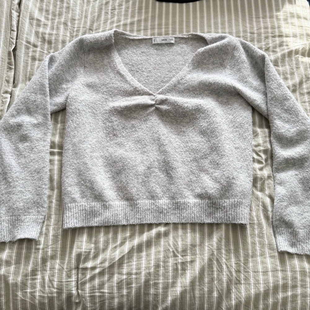 Mango Light Gray V-Neck Sweater